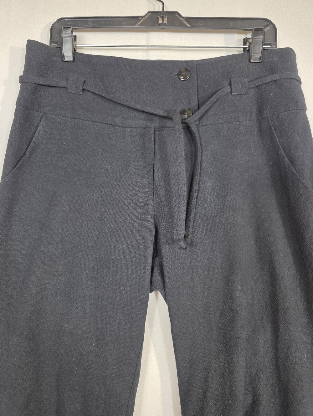 Cokluch textured cotton Women's Black Wide-Leg Trousers with Tie Waist canadian - Picture 11 of 11